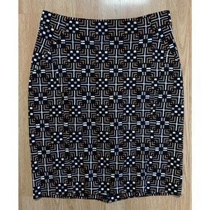 J. MCLAUGHLIN Rayon Nylon Spandex Brown Black Cream Orange Mini Skirt XS*SEENOTE